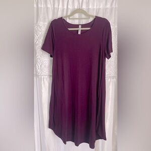 GUC Deep Plum Purple soft Zenana curve neckline, curve hem dress with pockets